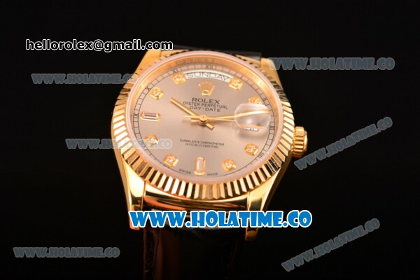 Rolex Day-Date Asia 2813/Swiss ETA 2836/Clone Rolex 3135 Automatic Yellow Gold Case with Diamonds Markers and Grey Dial (BP) - Click Image to Close